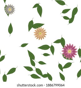 Flowers and leafs seamless ornamental vector pattern.