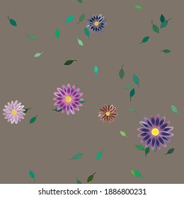 Flowers and leafs seamless ornamental vector pattern.