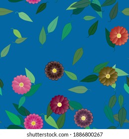 Flowers and leafs seamless ornamental vector pattern.