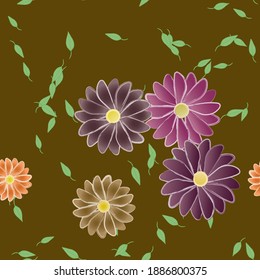 Flowers and leafs seamless ornamental vector pattern.