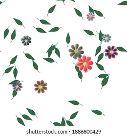 Flowers and leafs seamless ornamental vector pattern.