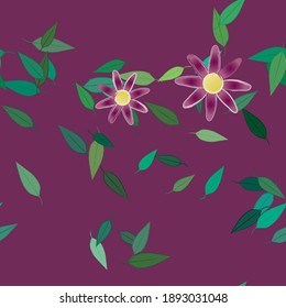 Flowers and leafs seamless ornamental vector pattern.