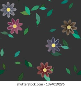 Flowers and leafs seamless ornamental vector pattern.