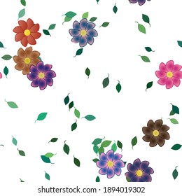 Flowers and leafs seamless ornamental vector pattern.