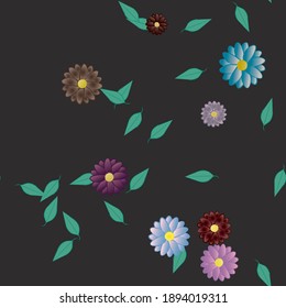 Flowers and leafs seamless ornamental vector pattern.
