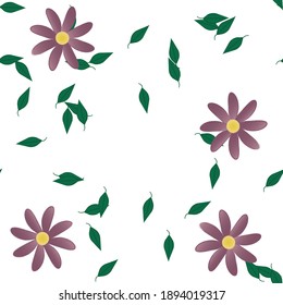 Flowers and leafs seamless ornamental vector pattern.