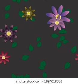 Flowers and leafs seamless ornamental vector pattern.