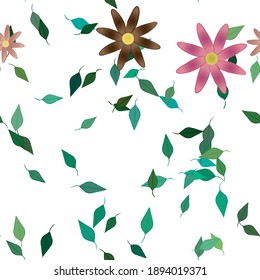 Flowers and leafs seamless ornamental vector pattern.