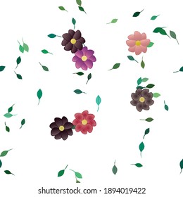 Flowers and leafs seamless ornamental vector pattern.