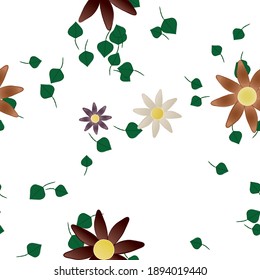 Flowers and leafs seamless ornamental vector pattern.