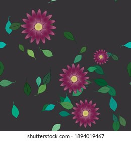 Flowers and leafs seamless ornamental vector pattern.