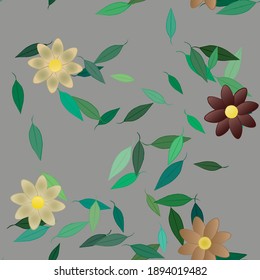 Flowers and leafs seamless ornamental vector pattern.