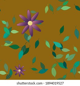 Flowers and leafs seamless ornamental vector pattern.