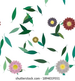 Flowers and leafs seamless ornamental vector pattern.