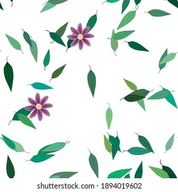 Flowers and leafs seamless ornamental vector pattern.