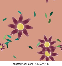 Flowers and leafs seamless ornamental vector pattern.