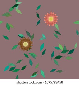 Flowers and leafs seamless ornamental vector pattern.