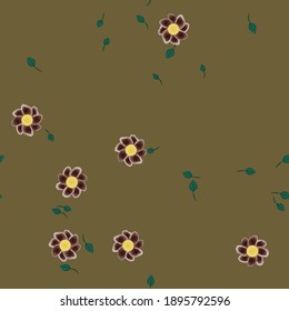 Flowers and leafs seamless ornamental vector pattern.
