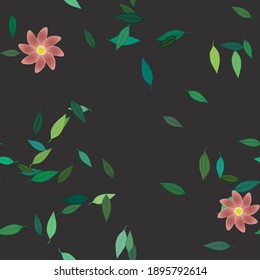 Flowers and leafs seamless ornamental vector pattern.