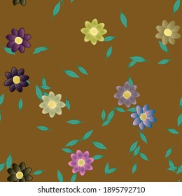 Flowers and leafs seamless ornamental vector pattern.