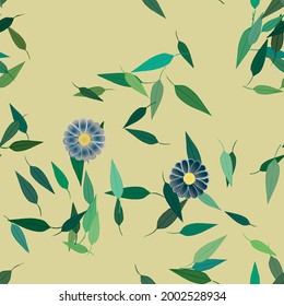 Flowers and leafs seamless ornamental vector pattern.