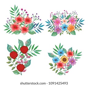 flowers and leafs set decorative icons