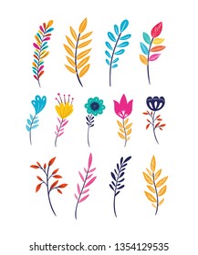flowers and leafs set icons