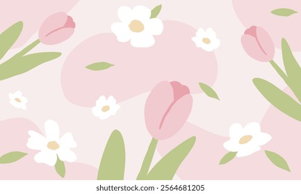 Flowers and leaf's wall art vector background. Foliage line art drawing with abstract shape. Abstract Plant Art design for print, cover, wallpaper, Minimal and natural wall art. Vector illustration.