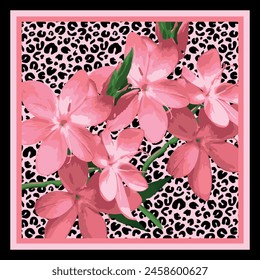 flowers and leaves with animal print background vector design