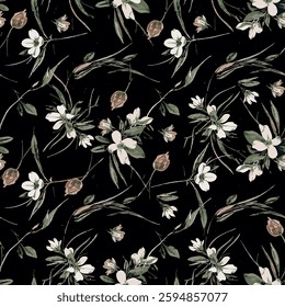 The flowers and leaves are arranged in a natural and elegant way, forming a repeated motif throughout the pattern