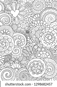 Flowers and leaves for background, coloring page, and print on product. Vector illustration