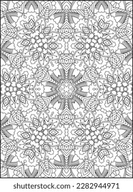 Flowers and leaves for background, coloring page, and print on product. Vector illustration.Black and white pattern. Mandala Coloring Pages. Mandala. Pattern Mandala Coloring Page.