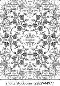 Flowers and leaves for background, coloring page, and print on product. Vector illustration.Black and white pattern. Mandala Coloring Pages. Mandala. Pattern Mandala Coloring Page.