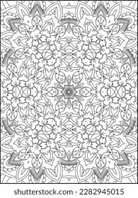 Flowers and leaves for background, coloring page, and print on product. Vector illustration.Black and white pattern. Mandala Coloring Pages. Mandala. Pattern Mandala Coloring Page.