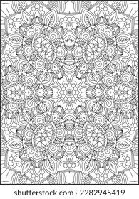 Flowers and leaves for background, coloring page, and print on product. Vector illustration.Black and white pattern. Mandala Coloring Pages. Mandala. Pattern Mandala Coloring Page.