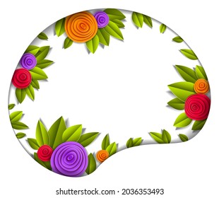 Flores y hojas bello fondo o marco con espacio de copia en blanco para texto, ilustración vectorial en estilo de corte de papel. Invitación a la boda o tarjeta de saludo romántico.
