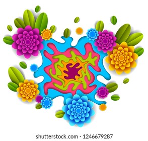 Flowers and leaves beautiful design, vector illustration in paper cut style. Wedding invitation or romantic greeting card.