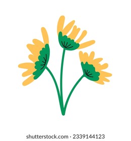 Flowers with leaves, bouquet clipart, simple hand drawn illustration, modern colorful vector illustration of abstract florals