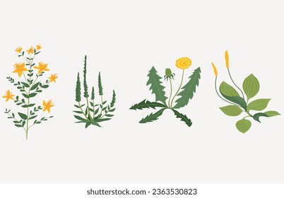 Blumen mit Blättern, Blumenstrauß. Blumen, Vektorbild. Frühlingskunstdruck.