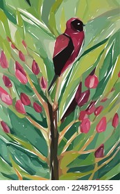 Flowers, leaves and branches. Hand drawn tropical floral watercolor vector illustration for fabric. Vector background for your poster, web and banner.