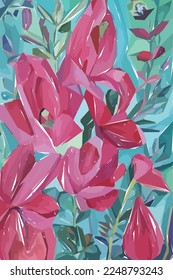 Flowers, leaves and branches. Hand drawn tropical floral watercolor vector illustration for fabric. Vector background for your poster, web and banner.