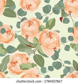 Flowers and leaves, can be used as greeting card, invitation card for wedding, birthday and other holiday and summer background with roses, and eucaliptus.	