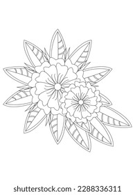  Flowers  Leaves Coloring page Adul and Flower Outline Illustration for Covering Book. Coloring book for kids and adults. 