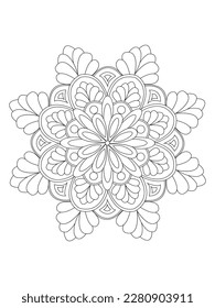  Flowers  Leaves Coloring page Adult.Contour drawing of a mandala on a white background.  Vector illustration Elegant Simple Mandala Flower Design. Easy mandala, intricat