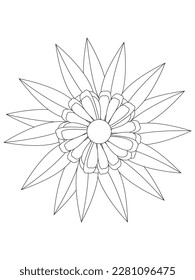 Flowers  Leaves Coloring page Adult.Contour drawing of a mandala on a white background.  Vector illustration Coloring book mandala with floral pattern. Hand drawn black and white vector illustration