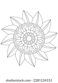 
  Flowers  Leaves Coloring page Adult.Contour drawing of a mandala on a white background.  Vector illustration Coloring book mandala with floral pattern. Hand drawn black and white vector illustratio