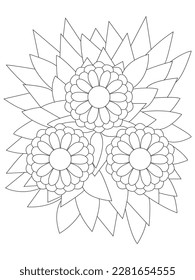 Flowers  Leaves Coloring page Adult.Contour drawing of a mandala on a white background.  Vector illustration