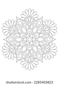 
  Flowers  Leaves Coloring page Adult.Contour drawing of a mandala on a white background.  Vector illustration Coloring book mandala with floral pattern. Hand drawn black and white vector illustratio