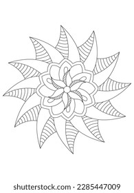  Flowers  Leaves Coloring page Adult.Contour drawing of a mandala on a white background.  Vector illustration Floral Mandala Ces, Flower Mandala Coloring Page, Coloring Page For Adul