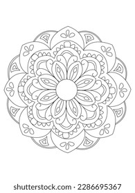 
 Flowers  Leaves Coloring page Adult.Contour drawing of a mandala on a white background.  Vector illustration Floral Mandala Ces, Flower Mandala Coloring Page, Coloring Page For Adul